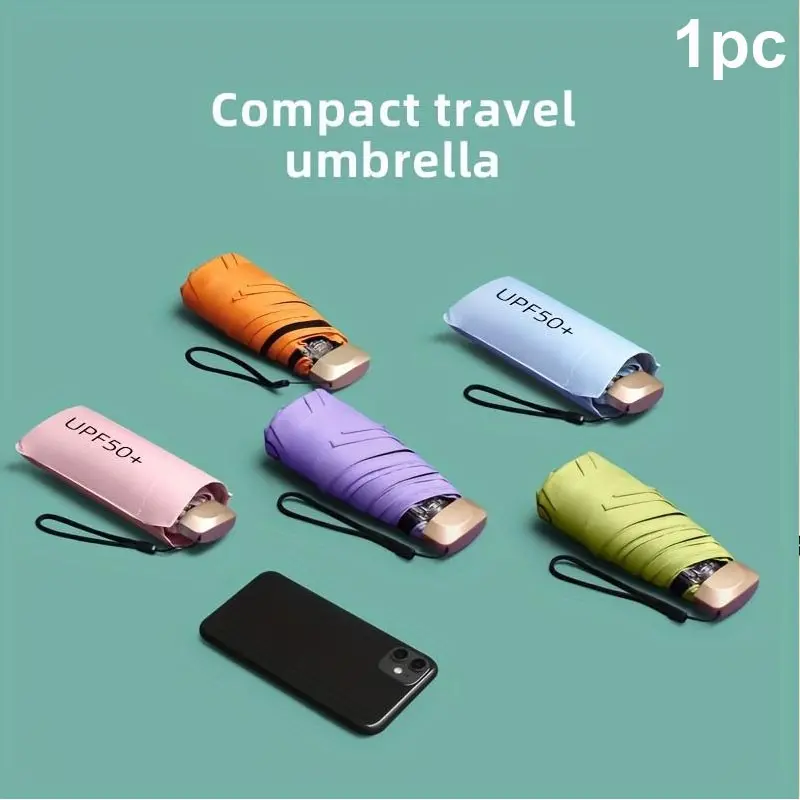 Compact 5-Fold Umbrella, UPF50+ UV Blocking Sunshade, Lightweight Waterproof Travel Umbrella for Women & Men, Fits in Pocket, Portable Pocket Umbrella
