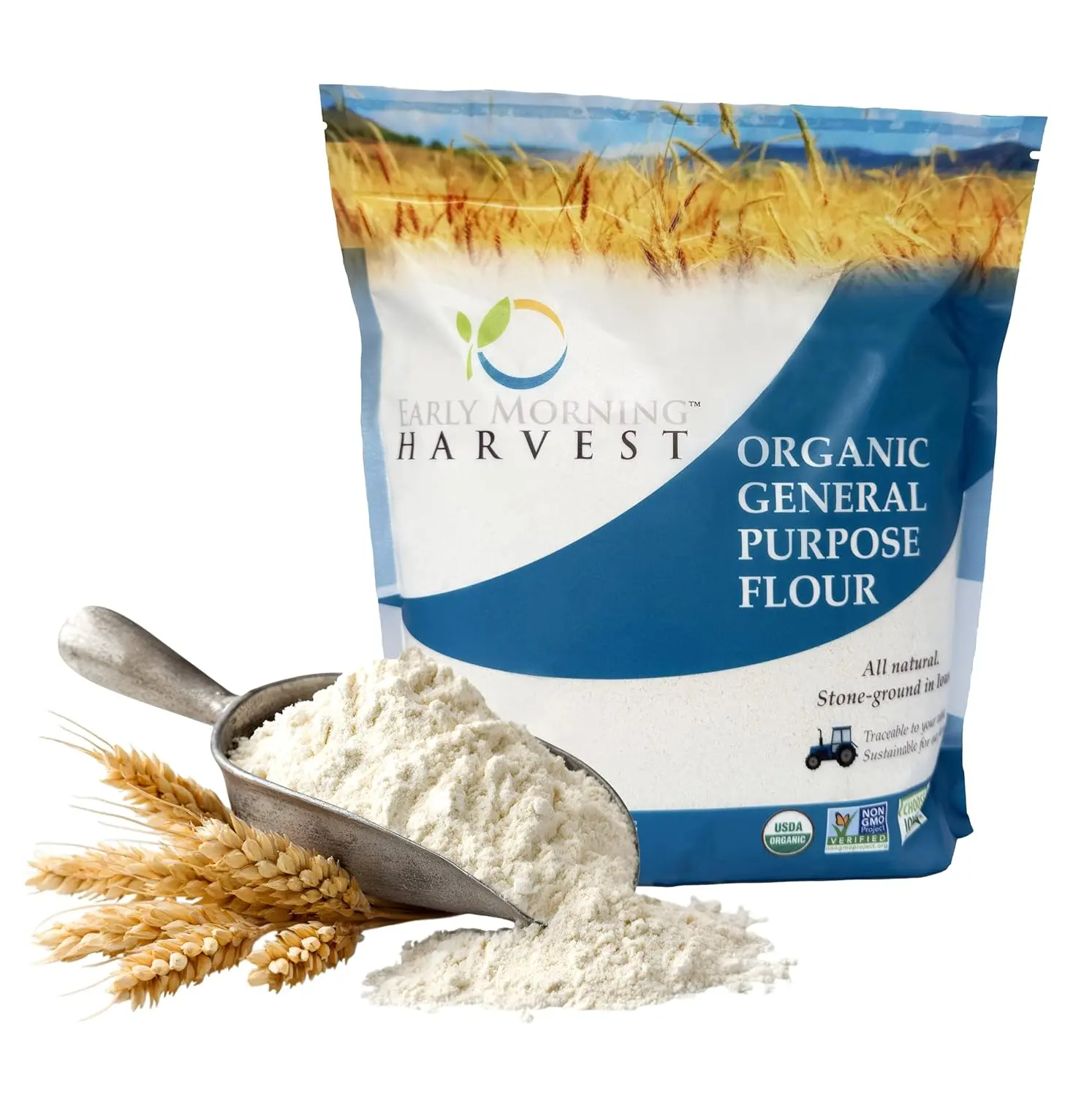 Early Morning Harvest Organic General Purpose Flour- 64 Ounces (4 lbs) | Non-GMO, Whole Grain, Unbleached, Certified Organic