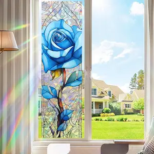 Blue Rose Pattern Window Privacy Film, Removable Anti-peeping Window Sticker, Electrostatic Adsorption Window Film for Home Living Room Bedroom, Decor, Decoration Sticker, Floral Pattern Sticker, Privacy Film For Windows, Deco Stickers