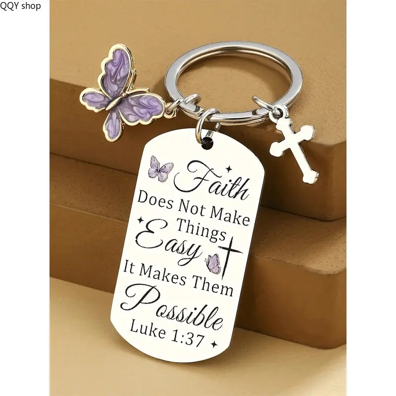 【Summervibes】Christian Faith Cross Bible Verse Keychains, Inspirational Religious Jewelry Keepsake, Spiritual Encouragement Sport & Outdoor Accessory, Perfect Gift for Moms, Ideal for Baptism & Christmas Stocking Stuffers