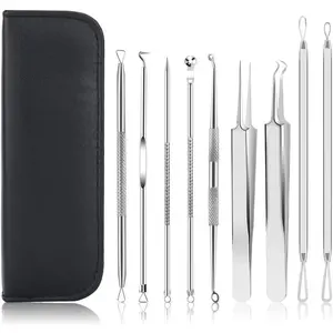 Pimple Popper Tool Kit, 9 PCS Blackhead Remover Tools with Tweezers, 16-Heads Professional Acne Zit Pimple Popper Extraction Tools, Whitehead Comedone Extractor Kit for Facial Nose