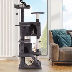 55-in-1 Dark Gray Cat Tree and Condo with Vertical Scratcher, Claw Sharpening Post, Hideaways, and Sturdy Base (Pet Supplies, Dog & Cat Furniture)
