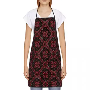 Tatreez Print Apron – Palestinian Embroidery-Inspired Kitchen Apron Red and Black Adjustable Unisex Washable Lightweight Strap