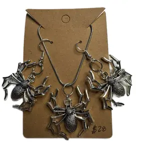 Spider Earring and Necklace Set - $28 Spider Jewelry Set with Detailed Design and Chain Necklace