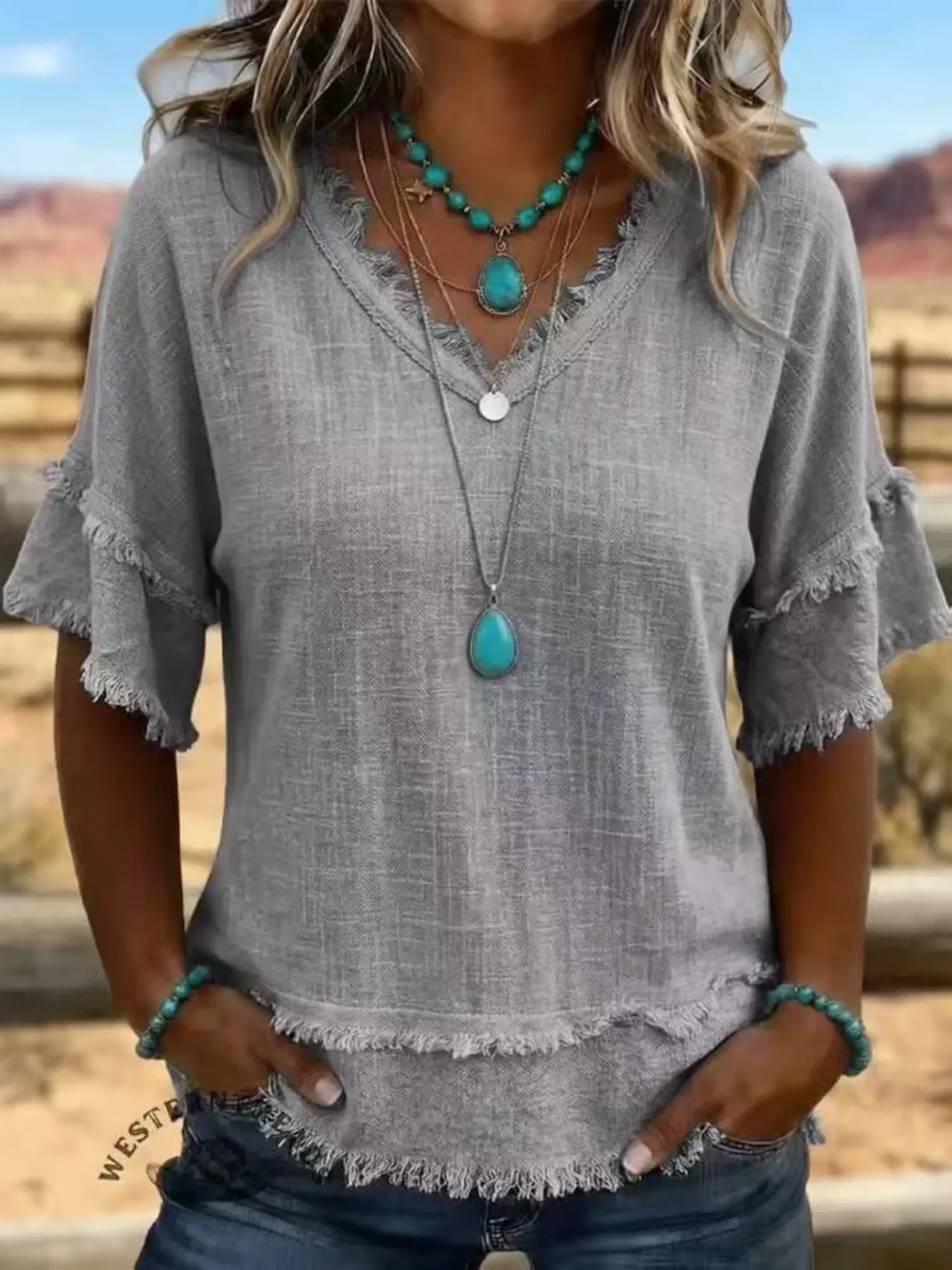V Neck Pullover Short Sleeve Shirt, Women'S Loose Casual Blouse, Fashion Daily Women'S Tops, Tops For Women, Women's Clothing