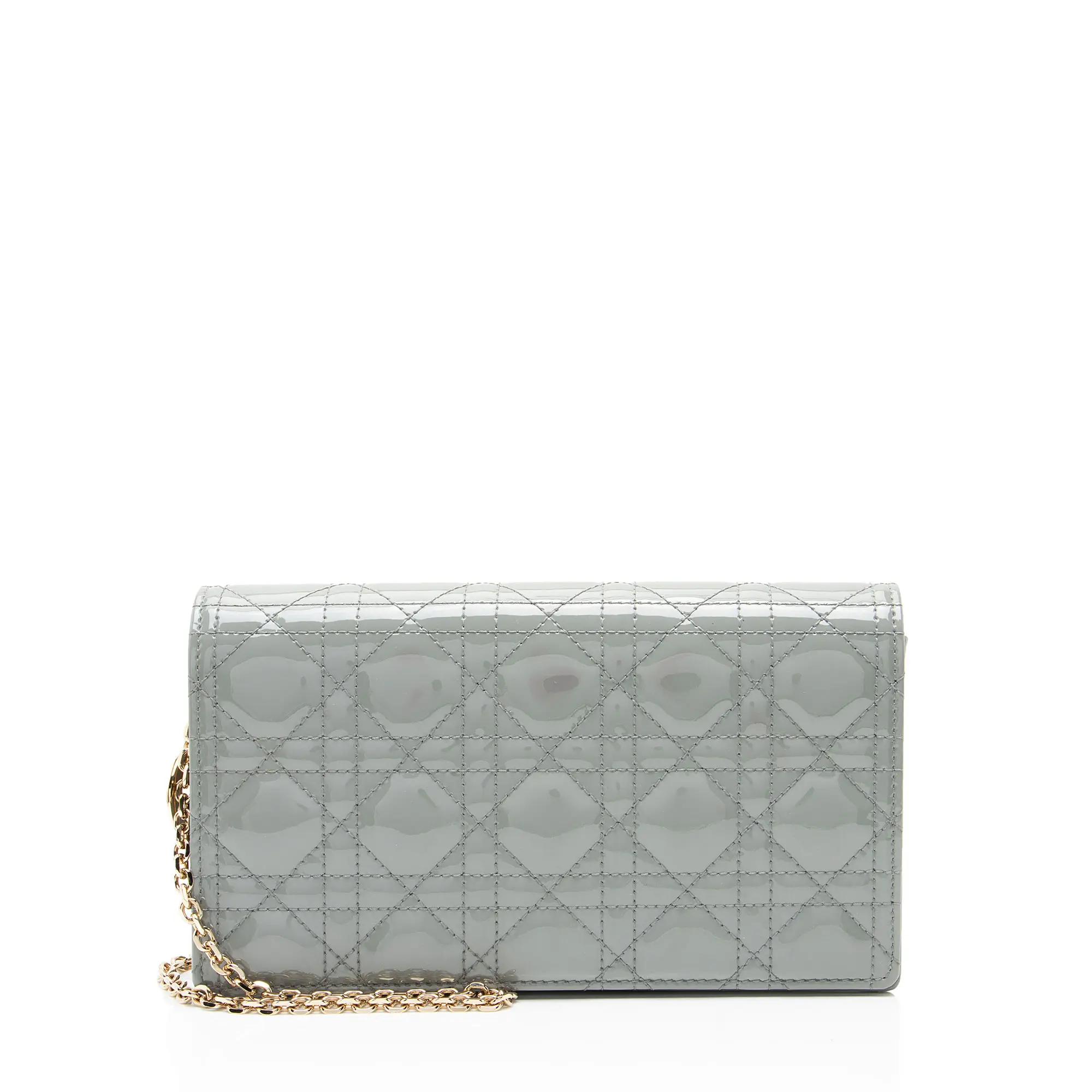 Pre-owned Dior Leather Clutches & Wristlets Cannage Patent Lady Wallet on Chain
