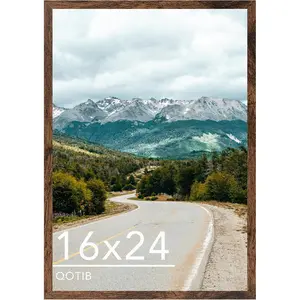 16x24 Picture Frame for Wall Hanging, Wood 16 x 24 Frame 40x60 cm Poster Photo Frame for Wall Horizontally or Vertically, Deep Brown, 1 Pack