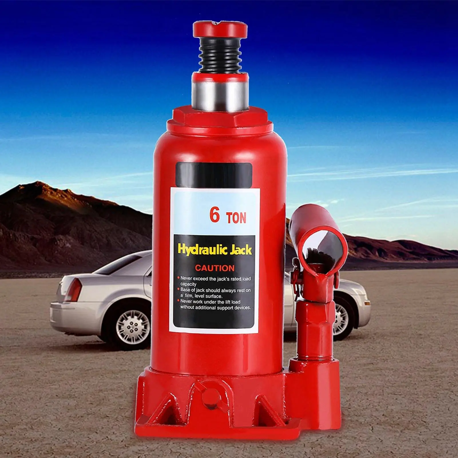 One unit: heavy-duty hydraulic bottle jack rated for 6 tons (approximately 15,000 lb), featuring an automatic drop system, non-slip base, and lifting handle — manual operation (for adding oil); vehicle lift suitable for trucks and tractors; cast iron cons