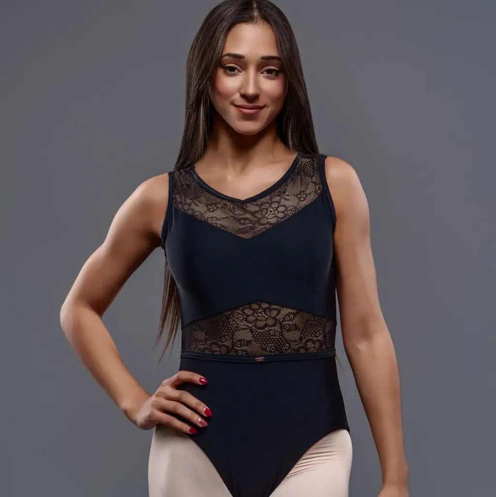 ACA Lily Leotard - Sleeveless Ballerina Essential with Floral Lace & V-Neck Fully Lined for Comfort