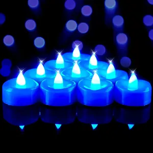 Flameless Candles, Tea Lights Battery Operated, No Flickering Votive Candles LED Tea Lights for Halloween Christmas Wedding Home Decor (12 Pack, Blue) Decorative Ambiance Lighting Nightlight Bedroom candles candle warmers lamp