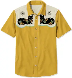 Lazy Cat Hawaiian Shirt Western Style Print Short-sleeve Button-down Cat Lover Gift