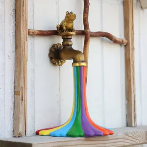 Resin Figurine with Rainbow Faucet, Unique Frog Water Column, Art Space Decoration, Outdoor Statue, Spring Summer Garden Decor, Garden Sculptures Statues