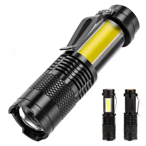 A cute rechargeable LED high lumen outdoor flashlight, super bright with side lights, perfect for camping. It uses XPE + COB LED chips, supports zoom adjustment, comes with a pen clip, and is suitable for exploration, camping, hiking, work, and fishing.