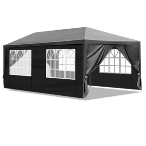 10×20ft Heavy-Duty Black Pop-Up Canopy Tent – PE Gazebo with 6 Removable Sidewalls, 2 Zipper Doors, 4 Windows for Wedding, Party Events