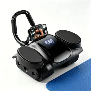 4-Wheel Auto Rebound Ab Roller with Digital Counter, Thick Elbow Pad & Phone Holder, Smooth Core Trainer for Home Gym Unisex Fitness Equipment