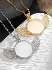 Elegant 60cm Necklace with Round Wing Frame Mirror Pendant, Eco-Friendly Alloy Micro-Zirconia, Perfect Gift for Friends and Family, Goddess Necklace