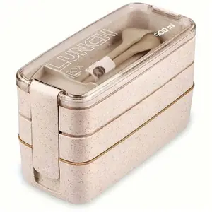 Adult Lunch Box Set, 3-In-1 Compartment Container, Microwave & Dishwasher Safe, Suitable for Lunch, Snacks, School, Travel