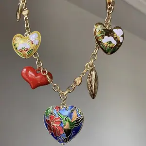 Long Layered Female Necklace with Heart Pendants - Bohemian & Classy, Ideal for Daily Wear, Parties, Professional Settings, Accessories for Women, Magnetic Earrings, Spicy Accessories, Funky Unique, Romantic, Whimsical Accessories.