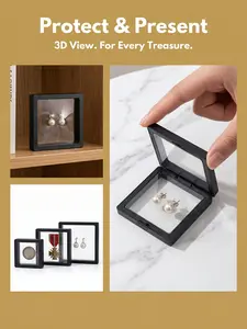 5-Pack （11cm×11cm) 3D Black Floating Display Cases, Dustproof Jewelry Packaging, Transparent Hanging Storage Boxes with Elastic Membrane, for Necklaces, Bracelets, Rings, Coins, Earrings & Brooches, Suitable as Gift Boxes for Retail and Personal Use