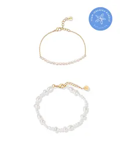 PAVOI 14K Gold Plated Beaded Pearl Bracelet for Women - Dainty Bracelet with Pearl Beads - Summer Gold Jewelry Gifts - Team Jeremiah Bundle
