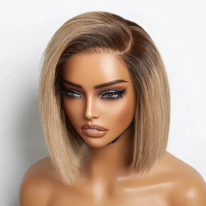 Ash Blonde Ombre Blunt Cut Bob Glueless Wig
