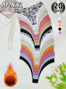H    20-piece set. Mix of leopard print & solids. One-piece, ultra-thin, seamless panties with wavy edges. Low-rise, quick-dry, breathable. Great for dates, indoor/outdoor, vacations. Pairs well with lingerie.underwear for women.thong.ladies' intimates