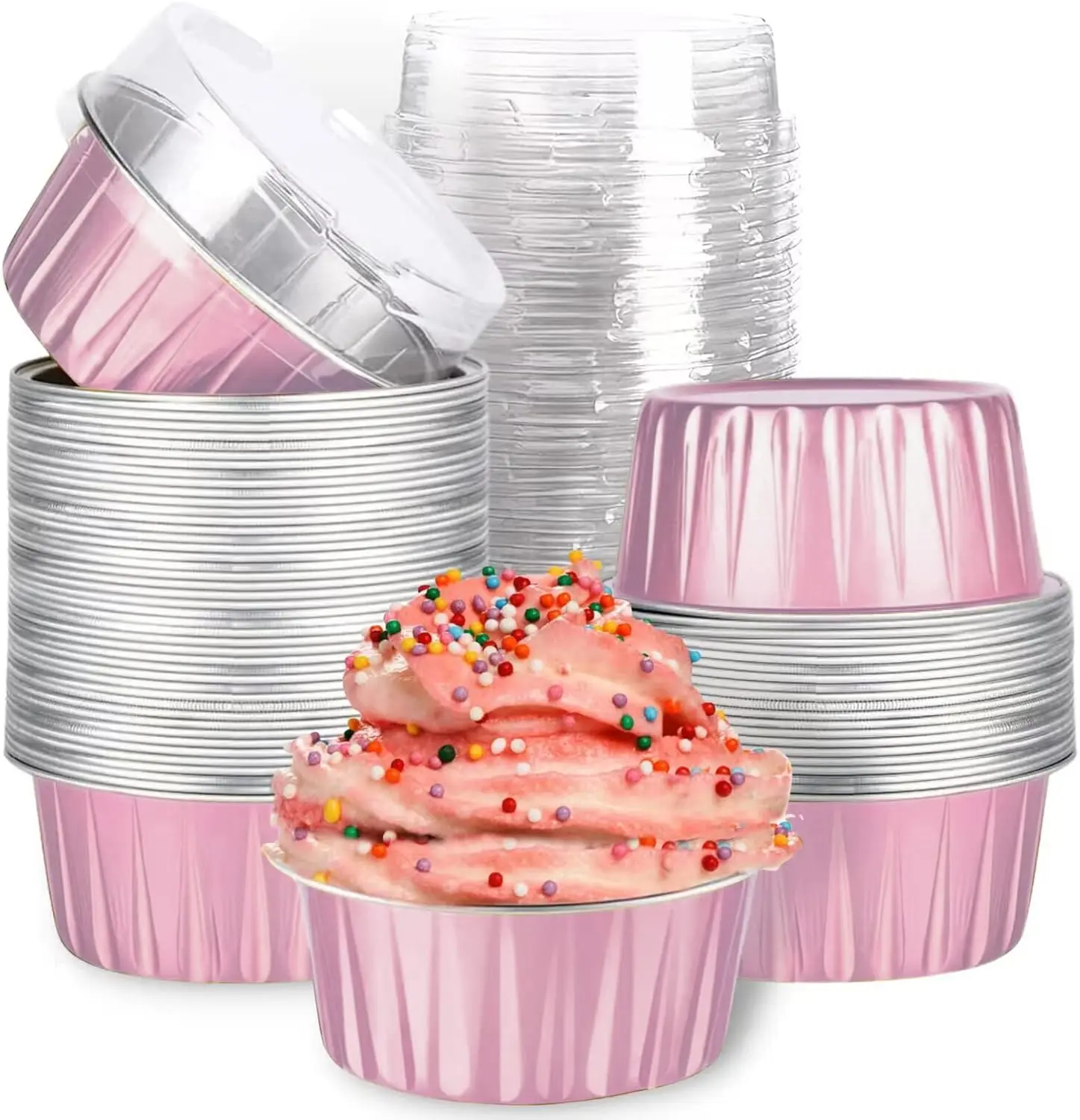 5oz Disposable Mixed-Color Aluminum Foil Ramekins with Lids (30PCS) - Mini Nonstick Bakeware for Creme Brulee, Cake, Home Party Disposable Tableware, Reusable Lid Aids Transportation Protection, Keeps Food Fresh