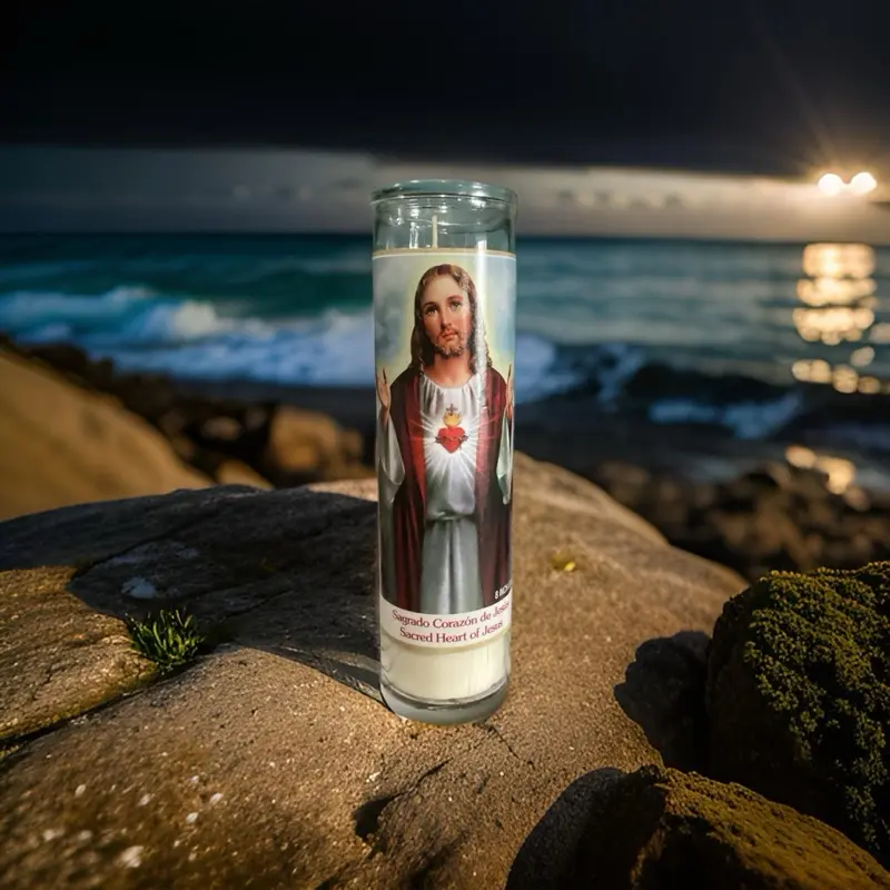 Sacred Heart of Jesus Christ White Devotional   Candle