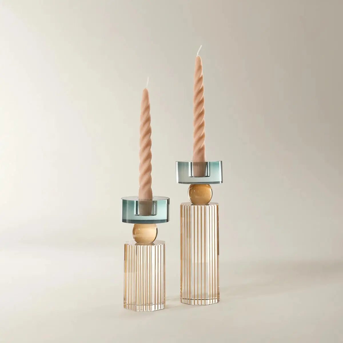 Z Gallerie Cora Crystal Taper Holder - Clear Teal & Gold Modern Candlestick Holder for Dining Tables & Mantels - Available in Small & Large Sizes Decor Decoration Items