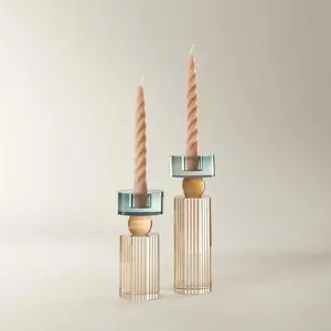 Z Gallerie Cora Crystal Taper Holder - Clear Teal & Gold Modern Candlestick Holder for Dining Tables & Mantels - Available in Small & Large Sizes