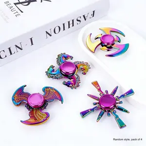 Colorful Alloy Anodized Fidget Spinner Set, 4 Pack Random Styles Metal Finger Gyro, Rotating Hand Toy for Kids & Adults