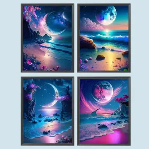Beach Pattern DIY Diamond Arts Colorful Painting Kit without Frame, 4 Counts/set DIY 5D Diamond Arts Colorful Painting Kit, Wall Art Decor for Home, Diamond Painting Kits