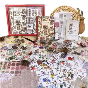 Vintage Aesthetic Scrapbook Supplies Set Floral Aesthetics Handmade Diary Supplies Birthday Gifts for Teenagers and Adults with Durable Adhesive Stickers Colorful Tape Custom Stamp