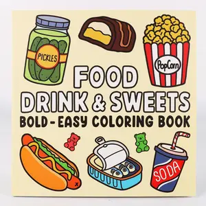 Food Theme Coloring Book for Adults & Kids, Stress Relief Activity Journal, Easy-To-Color Popcorn Hot Dog Design, Perfect Gift Idea