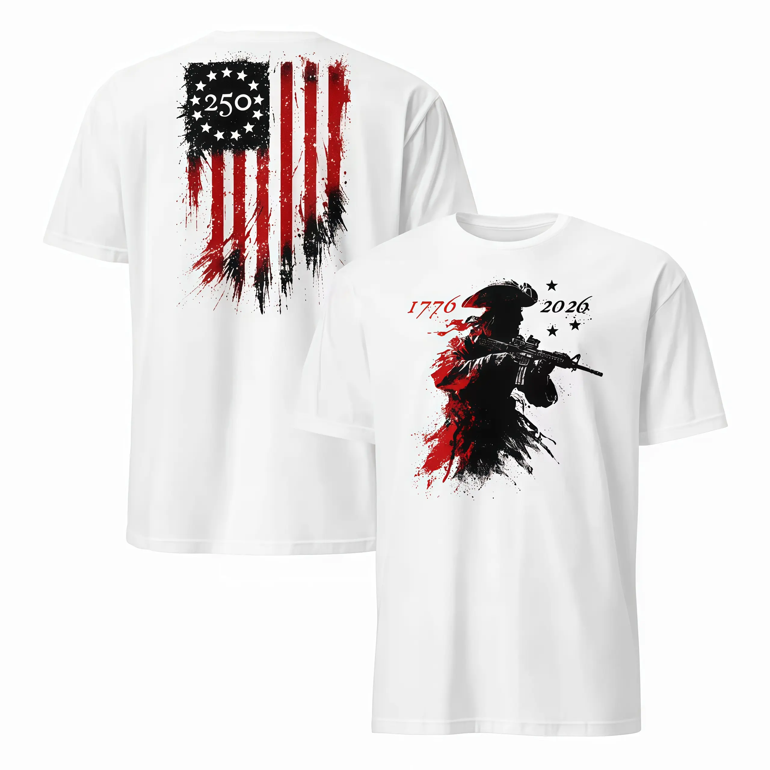 America 250th Anniversary T-Shirt 1776-2026, Men's Patriotic with Revolutionary Soldier Perfect summer OOTD Casual Cotton Menswear Crewneck Graphic Print Tee Top Womenswear Streetwear Tshirt