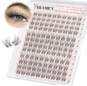 Yawamica Natural Lash Clusters Clear Band Eyelash Clusters 10-14mm Lash Extension Wispy Individual Lashes C Curly Cluster Lashes DIY Cluster Eyelash Extensions Natural Look by Self (Venus)