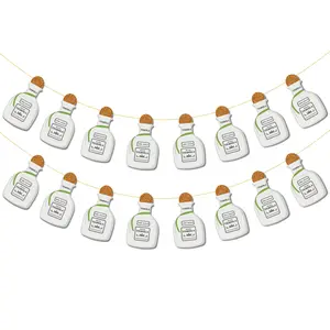 JOYMIX Tequila Bottle Banner Garland (16pcs, 12ft Gold String) Reusable Fiesta Decorations, Margs and Matrimony Bachelorette Party Supplies, Birthday Decor