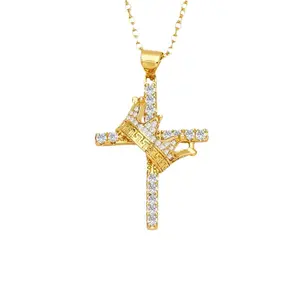 1pc elegant and shiny crown cross-shaped pendant necklace is suitable for daily wear and is the best choice for gifting