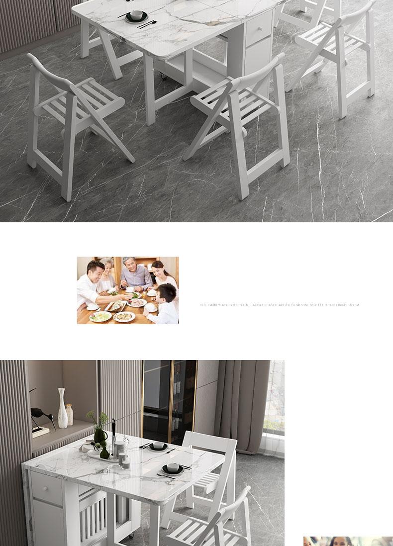 Multifunctional White Rectangle Folding Dining Table Set with Integrated Storage & 4 Chairs
