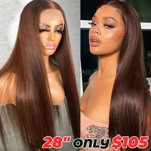Chocolate Brown Lace Front Wig Pre Plucked, 13x6 Straight Frontal Wigs Hd Lace, Glueless Lace Front Wigs Colored With Baby Hair