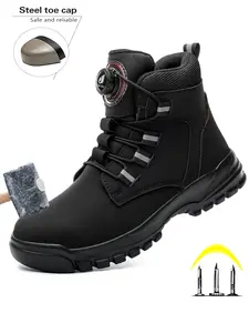 Steel Toe Boots for Men Comfortable Lightweight Rotary Buckle Work Boots for Men Steel Toe Safety Shoes Puncture Proof Anti-smash Indestructible Construction Shoes for Outdoor work Footwear Steel Toe Workshoes