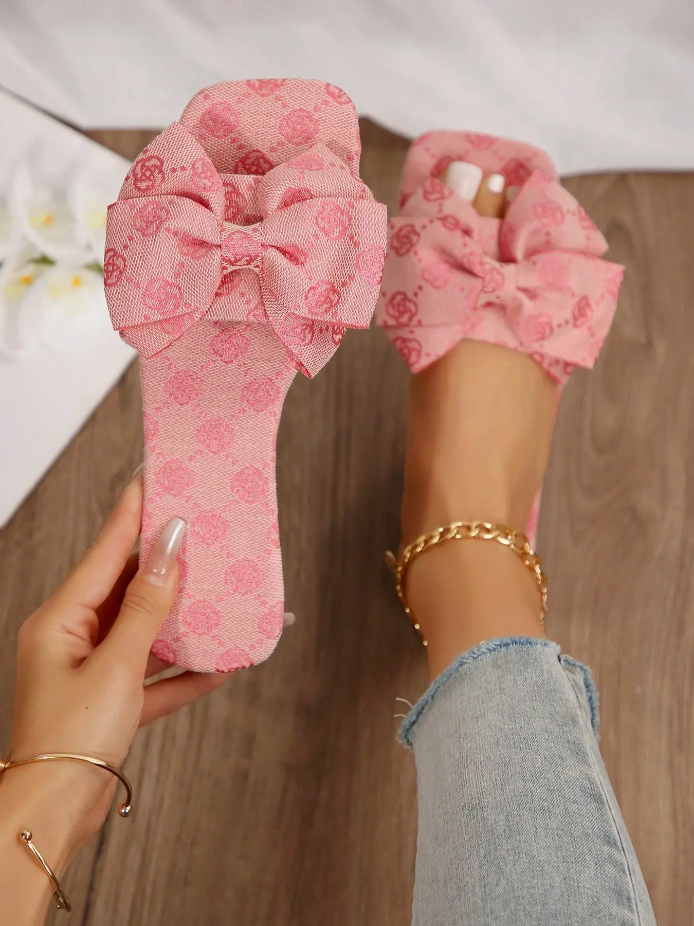 Butterfly Knot Sandals for Women, Fashion Beach Shoes, Flat Sandal Shoes, Fashionable Sandals, Chic Summer Footwear, Summer, Perfect for Dates, Shopping, Parties, Daily Wear, Home & Leisure
