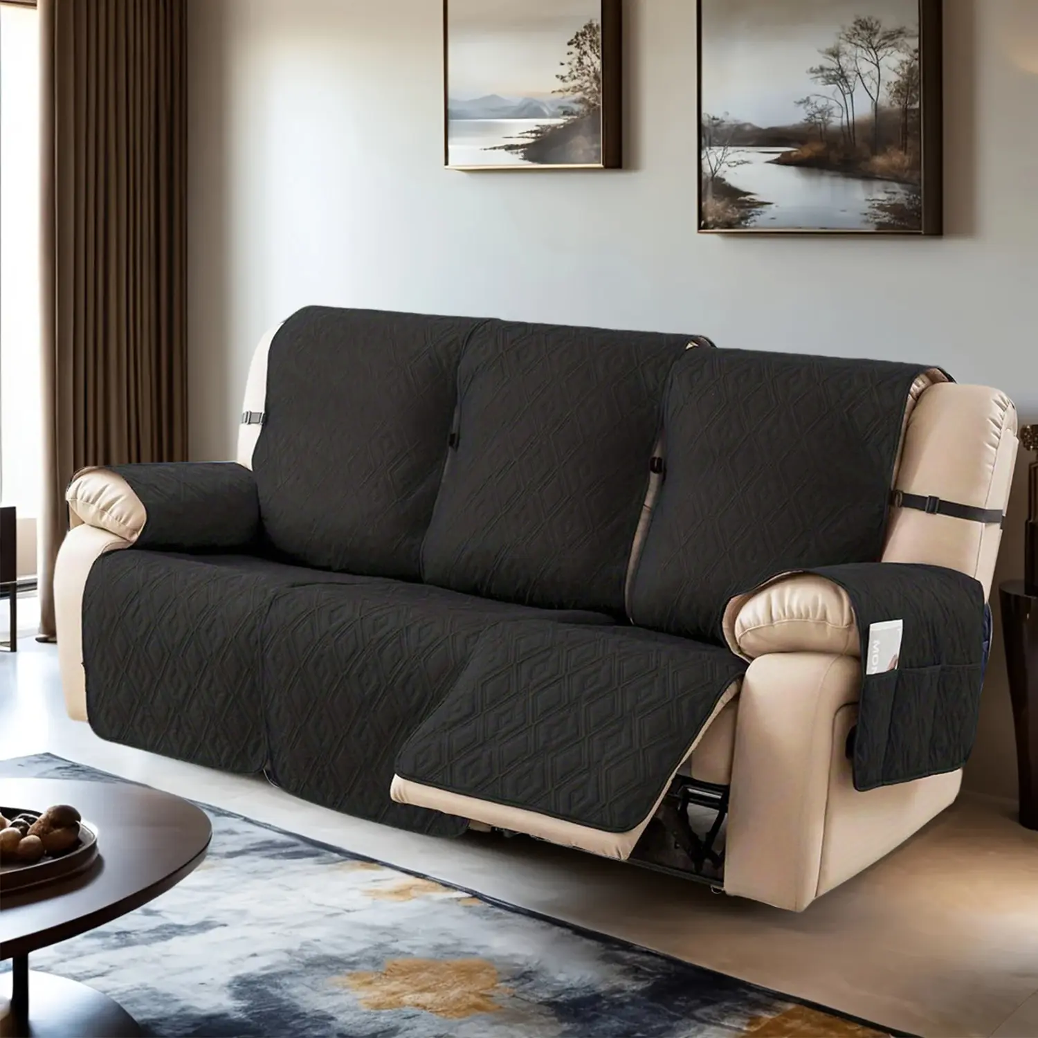 Waterproof Couch Cover for Living Room, 3 Seat Recliner Sofa Slipcovers, Non-Slip  Furniture Protector with Elastic Straps