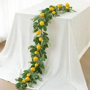 Artificial fruit lemon garland. Hanging vines, with green leaves. Green decoration. Used for center decoration of kitchen tables, room walls, parties, weddings, birthday decorations (lemon) Artificial Ivy Vine