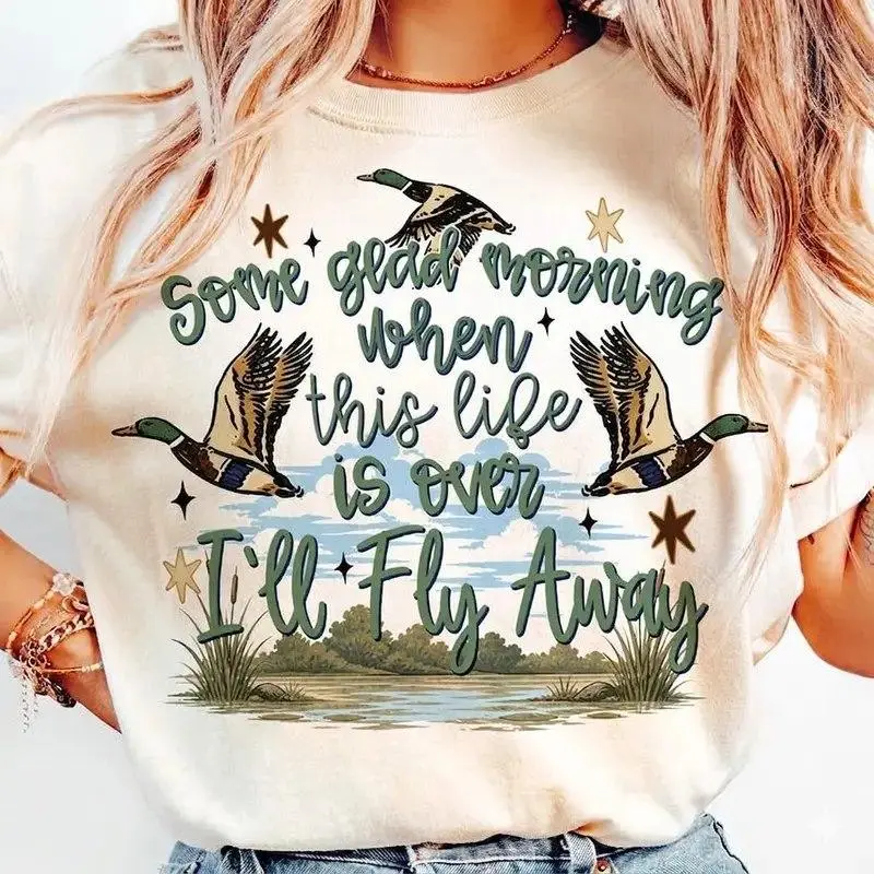 Comfort Colors I'll Fly Away T-Shirt, Christian Duck Hunting Graphic Tee, Faith Inspired Waterfowl Hunter Shirt, Outdoor Christian Gift, Women's T-shirt, Graphic Tee, Crewneck Top Floral Womenswear Apparel Everyday