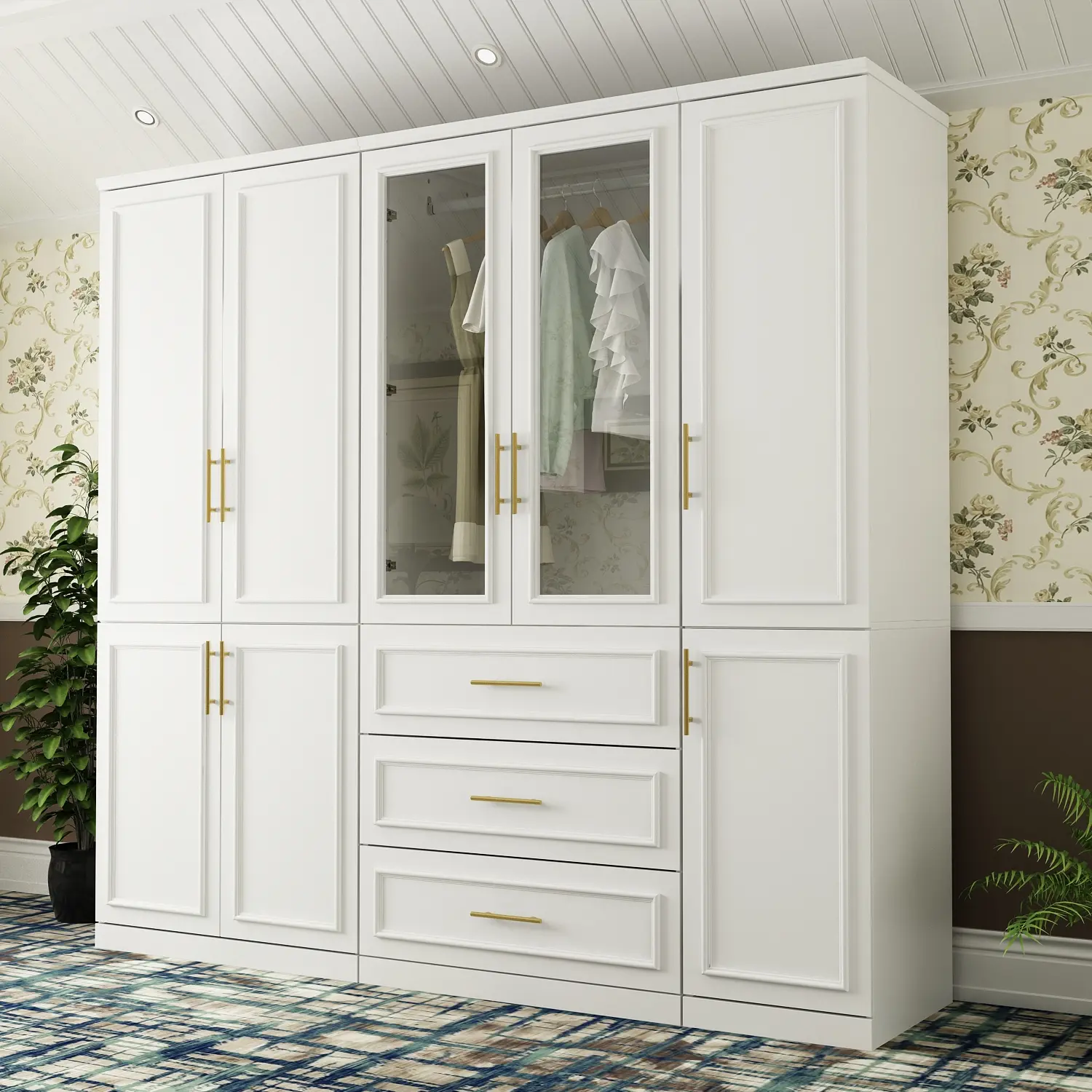 FUFU&GAGA 79.3"W Large Modular Wardrobe - Stable, Modern Armoire Cabinet with Glass Door, Wardrobe Organizer Hanger, 15 - 20 Kg Capacity, Assembly Required