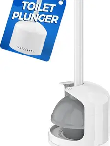 Toilet Plunger with Holder – Heavy-Duty 5.3" Toilet Drain Unclogger for Bathroom Use, Compact & Sanitary Design in White, Powerful Suction Cup for Fast, Mess-Free Clogs Removal