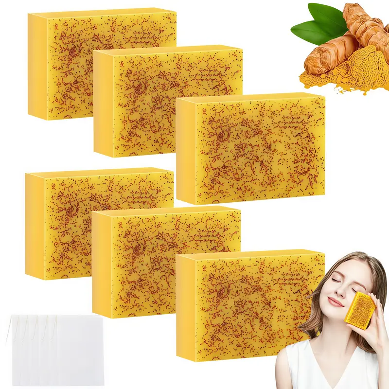 LMMAKE 2PCS/6PCS Natural Turmeric Kojic Acid Soap Bars – Triple Action Formula for Brightening, Smoothing & Deep Cleansing; Reduces Dark Spots & Improves Skin Texture, Ideal for Morning & Night Facial and Body Care