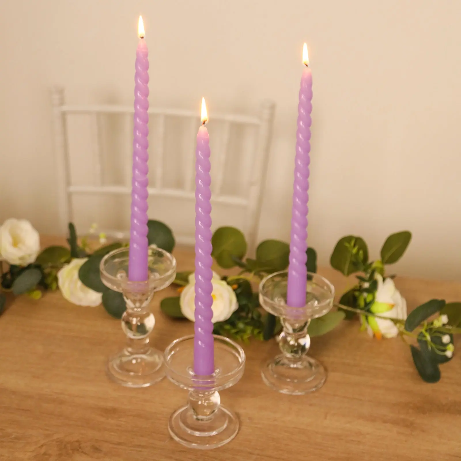 12-Pack 11" Premium Unscented Lavender Lilac Taper Candles - Wax Sticks with Long Burn Spiral Wick, Ideal for Home Decor, Wedding Centerpieces