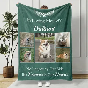 Custom Pet Memorial Blanket with 5 Photos – Personalized Dog & Cat Remembrance Gift for Pet Lovers